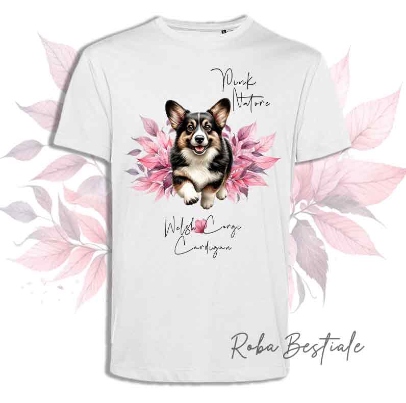T-Shirt PINK NATURE - WELSH CORGI CARDIGAN Tigrato - Uomo o Donna - dalla XS alla 5XL