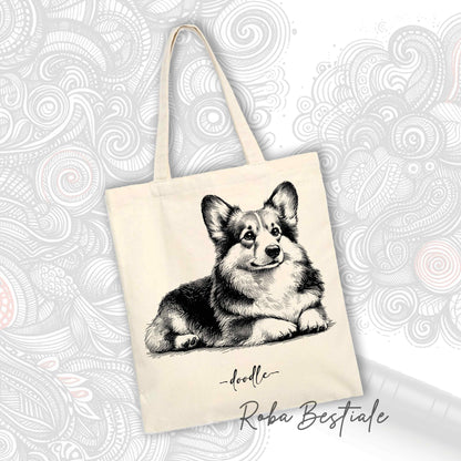 DOODLE Elegance Shopper - Welsh Corgi Pembroke - Various colors available, 100% Cotton