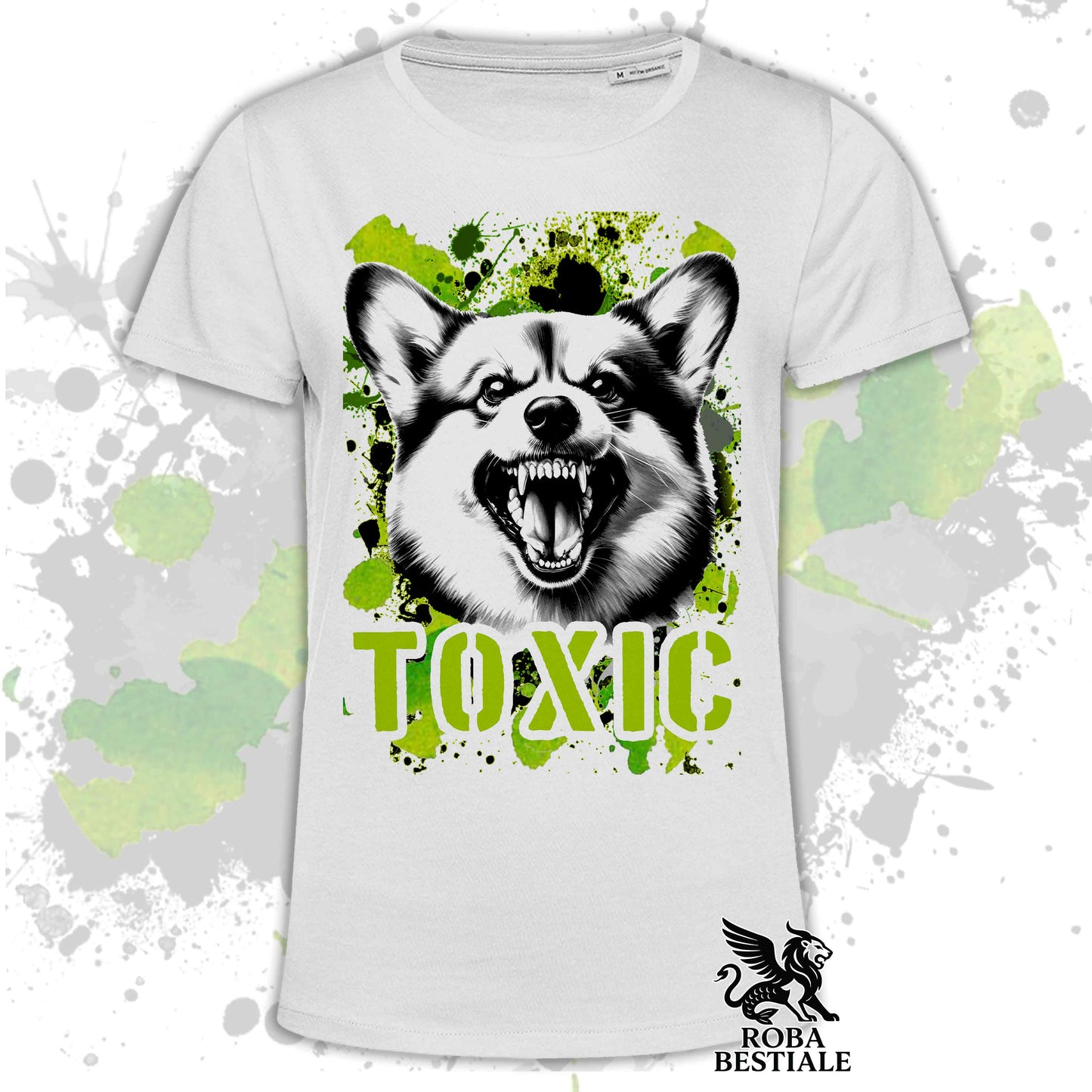 T-Shirt TOXIC - WELSH CORGI PEMBROKE - Bianca o Beige, da Uomo o da Donna - dalla XS alla 5XL