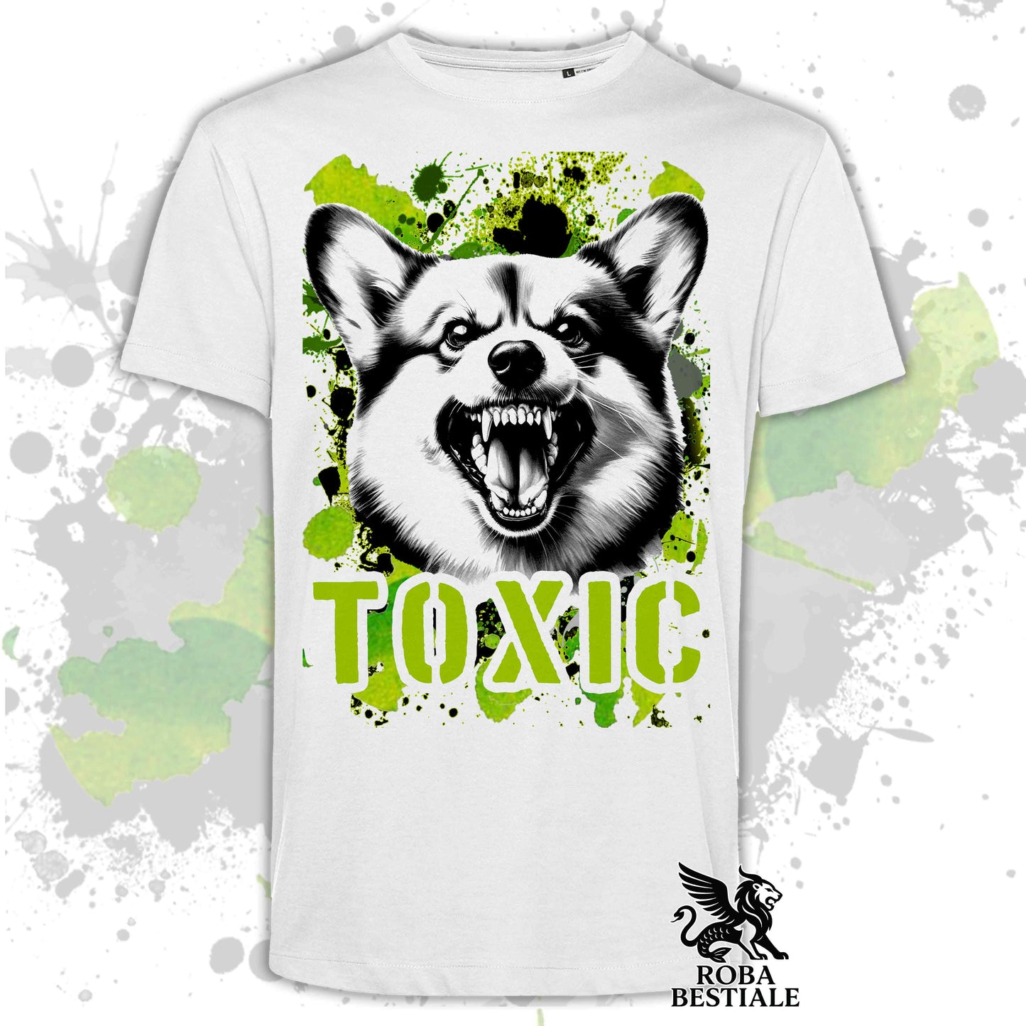 T-Shirt TOXIC - WELSH CORGI PEMBROKE - Bianca o Beige, da Uomo o da Donna - dalla XS alla 5XL