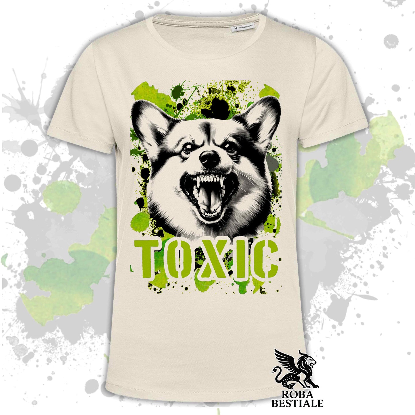 T-Shirt TOXIC - WELSH CORGI PEMBROKE - Bianca o Beige, da Uomo o da Donna - dalla XS alla 5XL