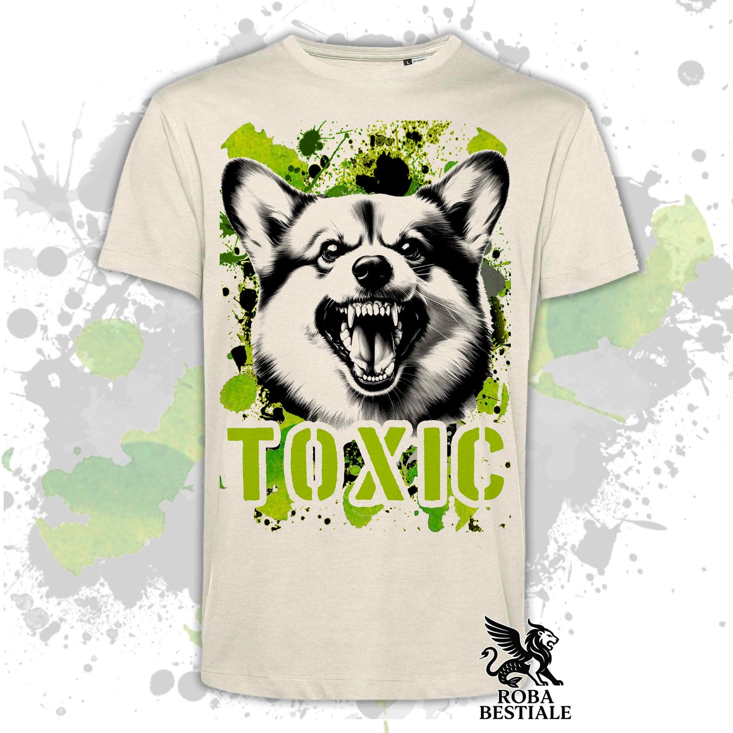 T-Shirt TOXIC - WELSH CORGI PEMBROKE - Bianca o Beige, da Uomo o da Donna - dalla XS alla 5XL