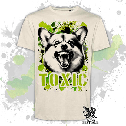 T-Shirt TOXIC - WELSH CORGI PEMBROKE - Bianca o Beige, da Uomo o da Donna - dalla XS alla 5XL