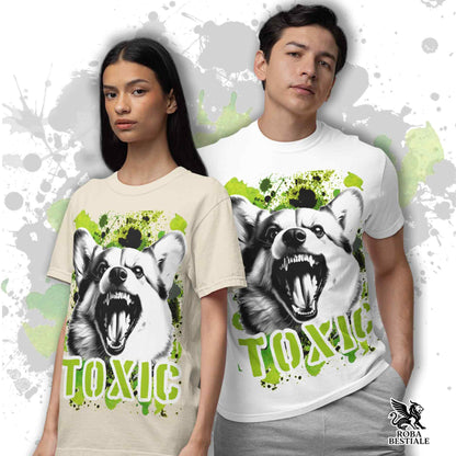 T-Shirt TOXIC - WELSH CORGI PEMBROKE - Bianca o Beige, da Uomo o da Donna - dalla XS alla 5XL