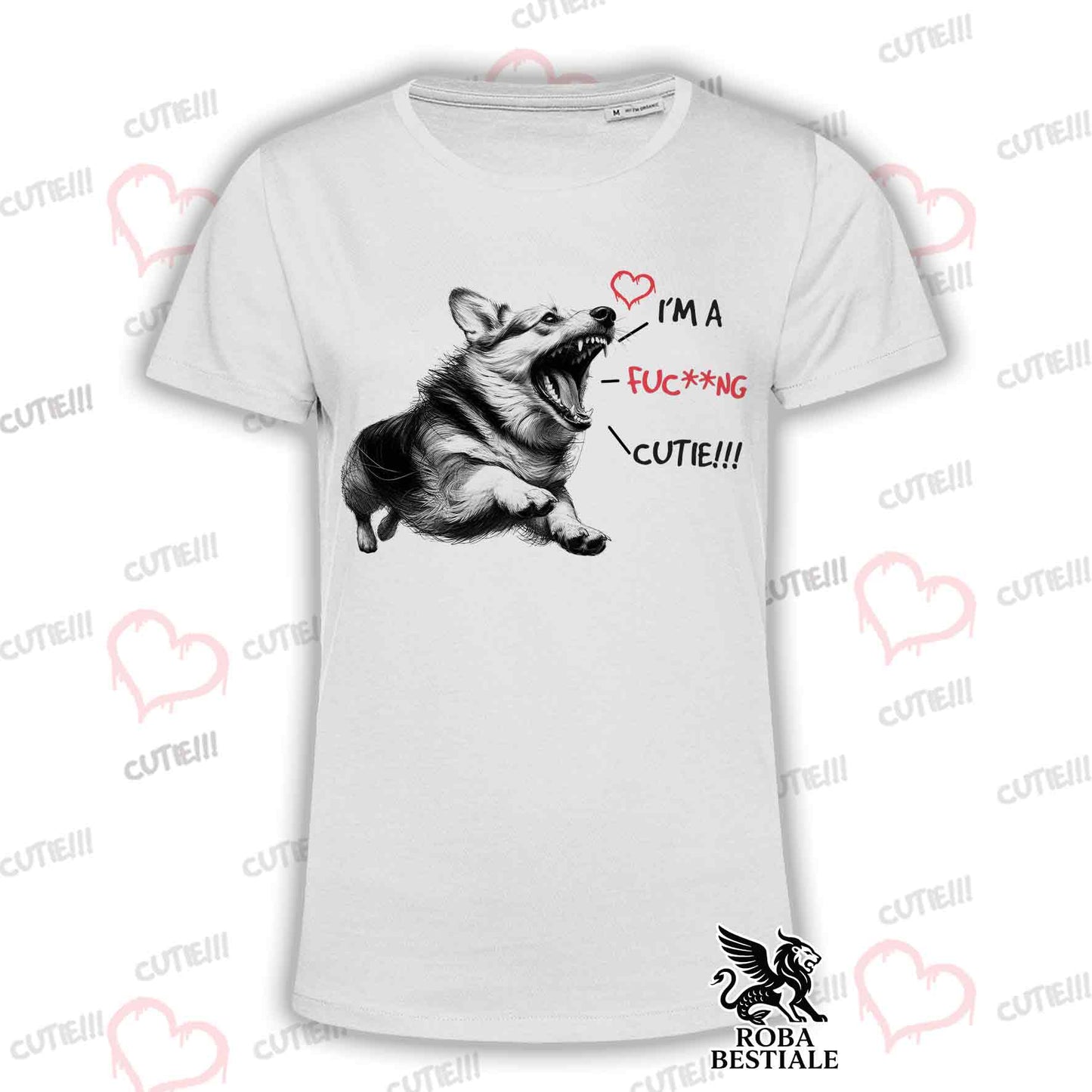 T-Shirt CUTIE - WELSH CORGI PEMBROKE - Bianca o Beige, da Uomo o da Donna - dalla XS alla 5XL