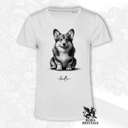 T-Shirt DOODLE - WELSH CORGI PEMBROKE - Bianca o Beige, da Uomo o da Donna - dalla XS alla 5XL