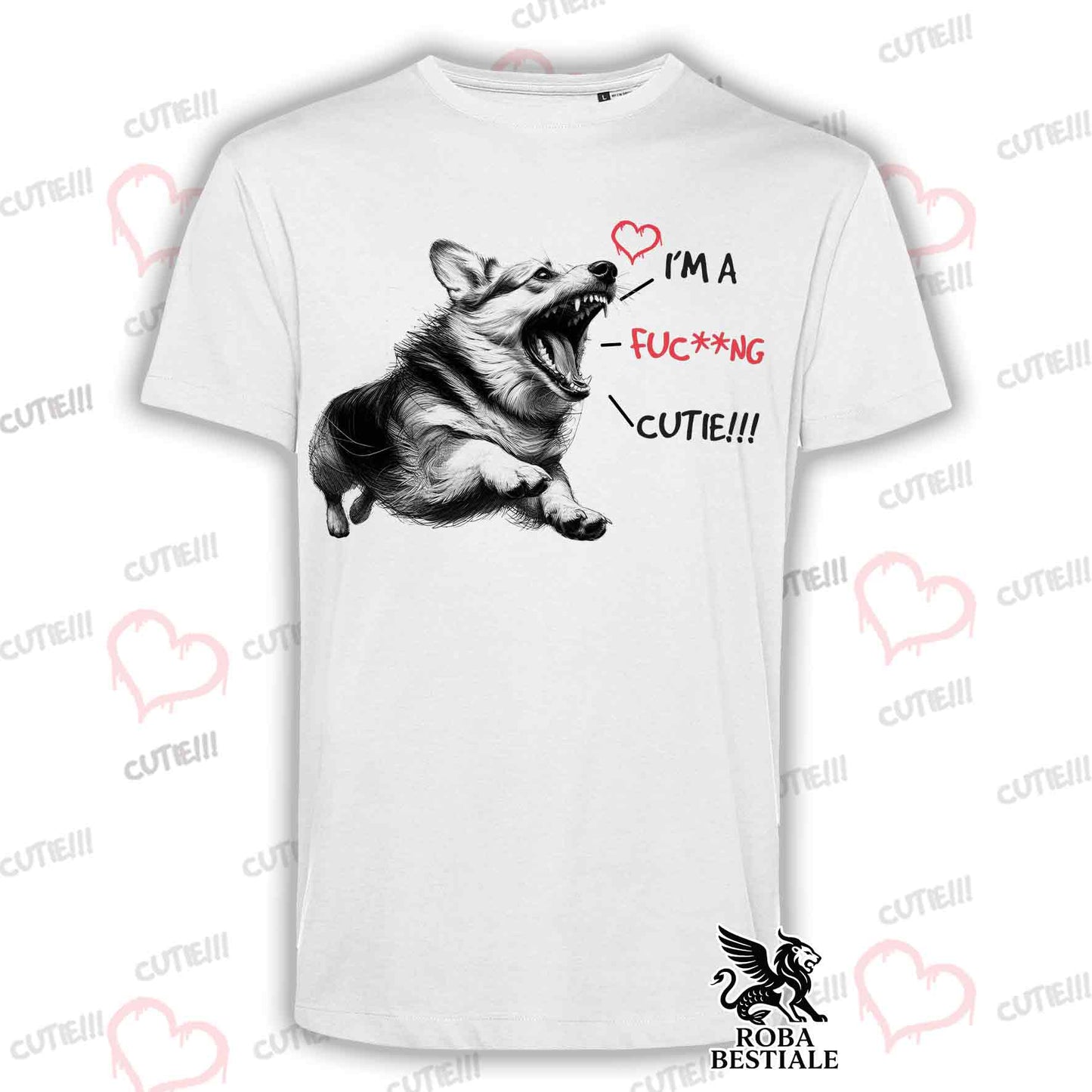 T-Shirt CUTIE - WELSH CORGI PEMBROKE - Bianca o Beige, da Uomo o da Donna - dalla XS alla 5XL