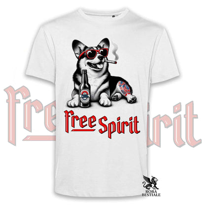 T-Shirt FREE SPIRIT - WELSH CORGI PEMBROKE - Bianca o Beige, da Uomo o da Donna - dalla XS alla 5XL