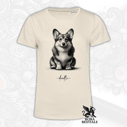 T-Shirt DOODLE - WELSH CORGI PEMBROKE - Bianca o Beige, da Uomo o da Donna - dalla XS alla 5XL