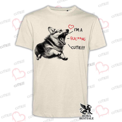 T-Shirt CUTIE - WELSH CORGI PEMBROKE - Bianca o Beige, da Uomo o da Donna - dalla XS alla 5XL