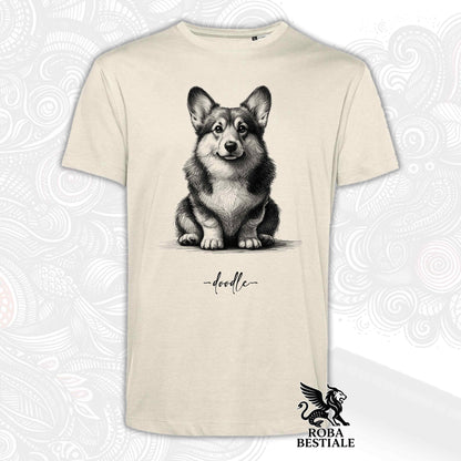 T-Shirt DOODLE - WELSH CORGI PEMBROKE - Bianca o Beige, da Uomo o da Donna - dalla XS alla 5XL
