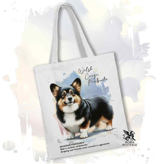 Shopper BEHAVIOR - WELSH CORGI PEMBROKE Black Tricolor - 100% Cotone - Bianca o Beige