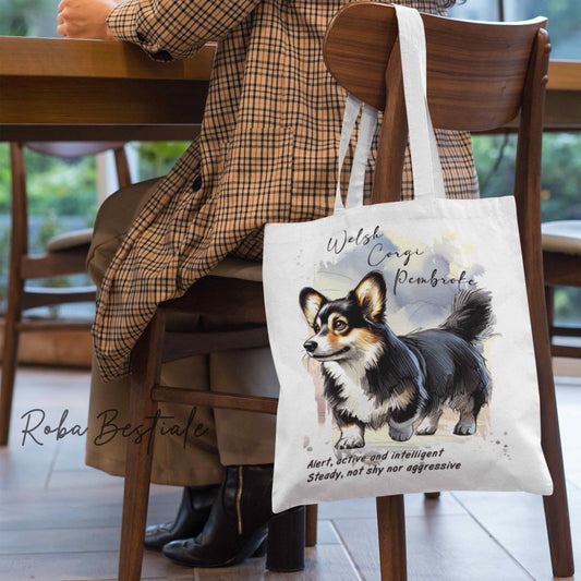 Shopper BEHAVIOR - WELSH CORGI PEMBROKE Black Tricolor - Standard FCI - Diversi colori disponibili, 100% Cotone