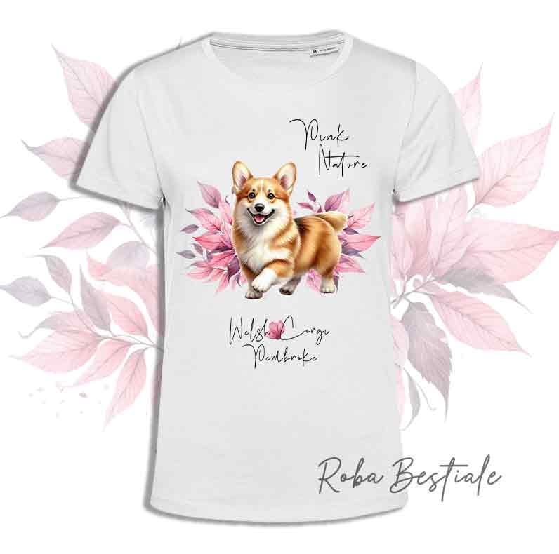 T-Shirt PINK NATURE - WELSH CORGI PEMBROKE Fulvo - Uomo o Donna - dalla XS alla 5XL