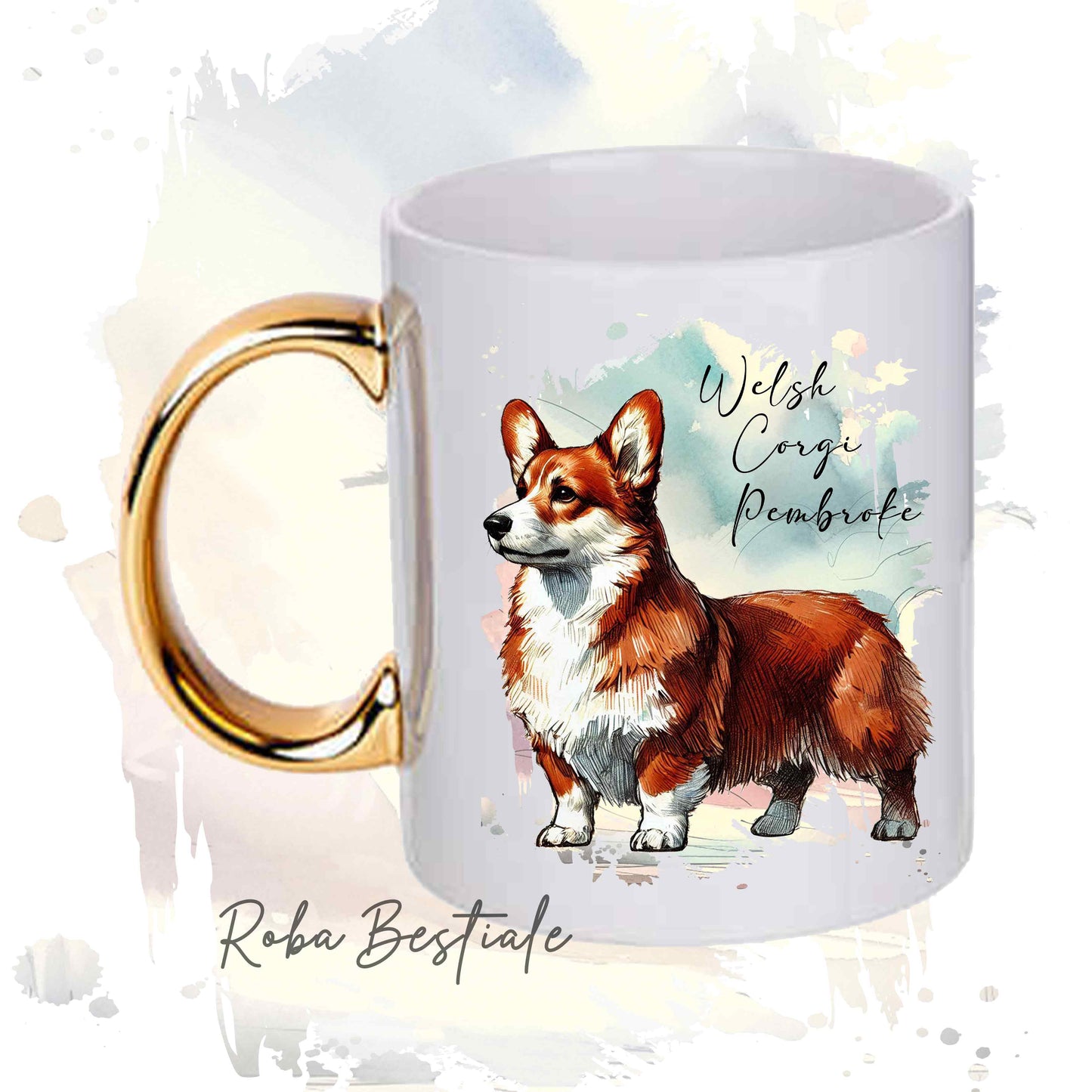 Tazza BEHAVIOR - WELSH CORGI PEMBROKE Rosso - Standard FCI - In Ceramica, con manico dorato - 330 ml
