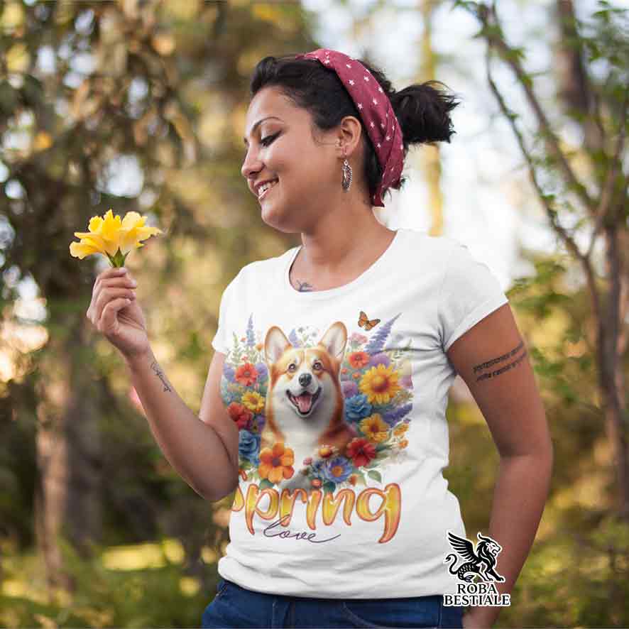 T-Shirt SPRING LOVE - WELSH CORGI PEMBROKE Red - Bianca o Beige, da Uomo o da Donna - dalla XS alla 5XL