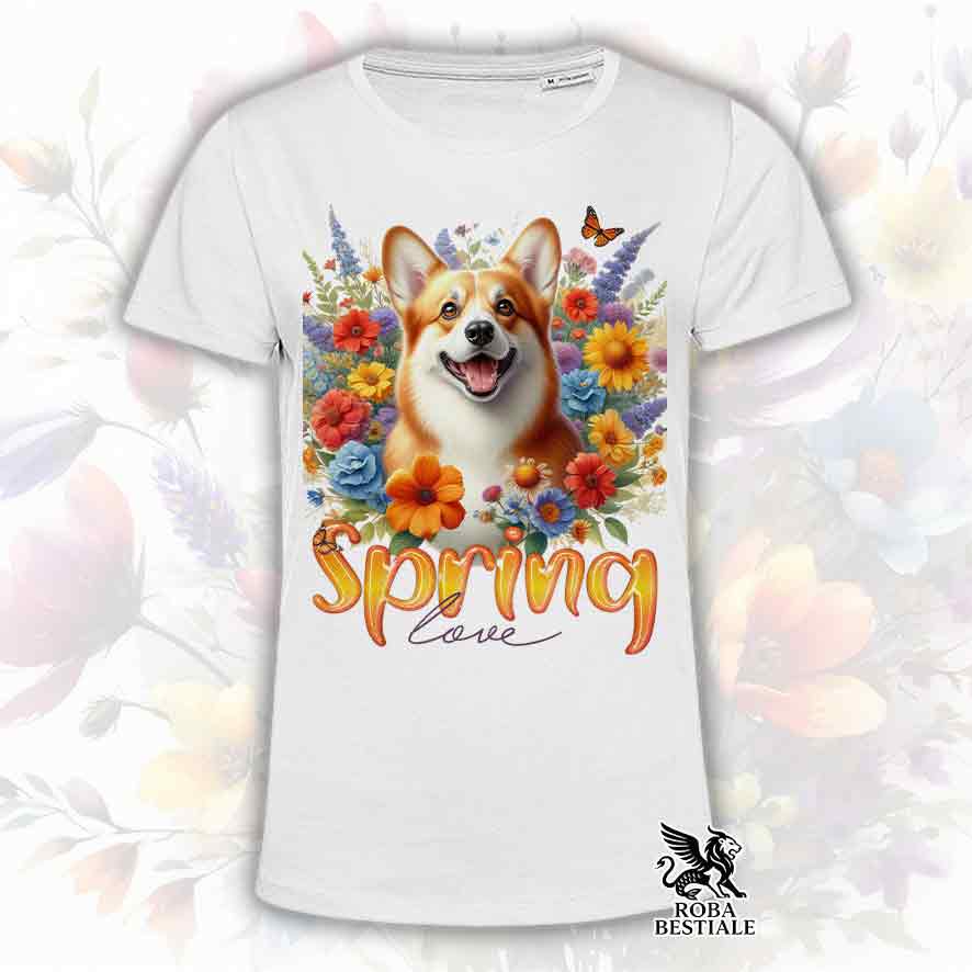 T-Shirt SPRING LOVE - WELSH CORGI PEMBROKE Red - Bianca o Beige, da Uomo o da Donna - dalla XS alla 5XL