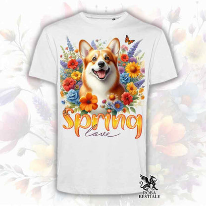 T-Shirt SPRING LOVE - WELSH CORGI PEMBROKE Red - Bianca o Beige, da Uomo o da Donna - dalla XS alla 5XL