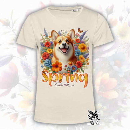 T-Shirt SPRING LOVE - WELSH CORGI PEMBROKE Red - Bianca o Beige, da Uomo o da Donna - dalla XS alla 5XL