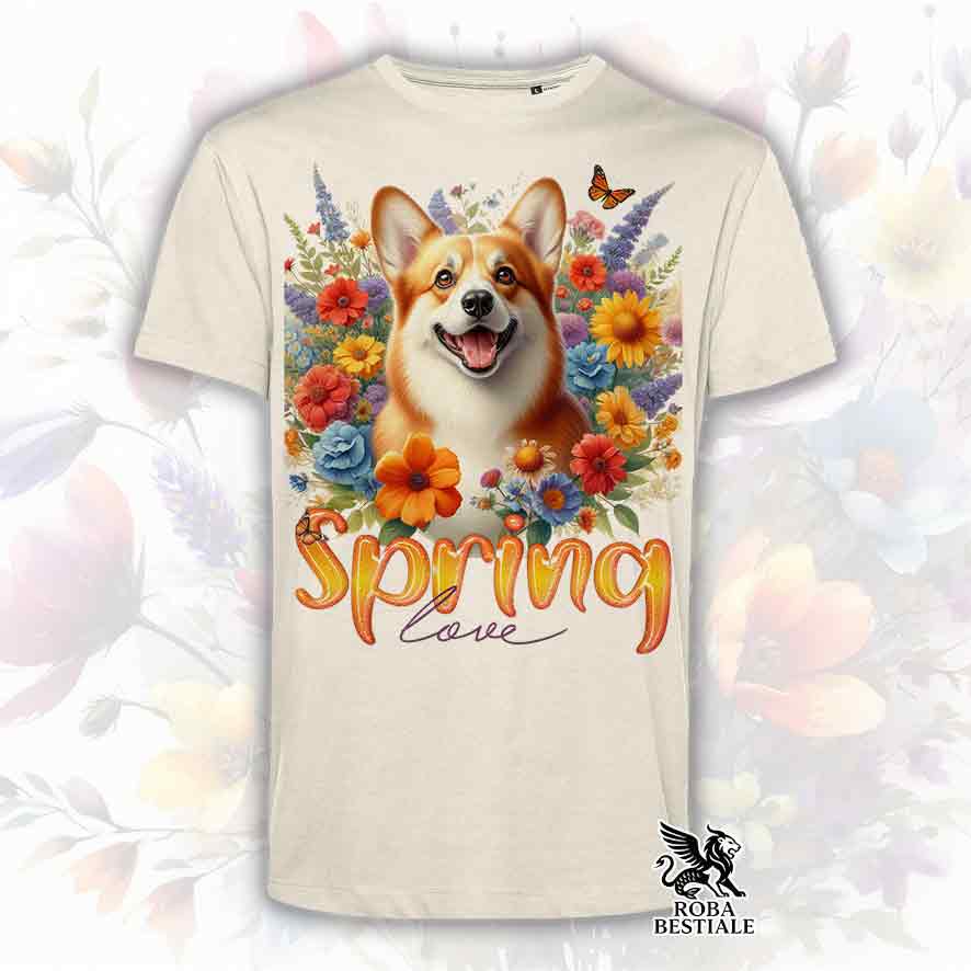T-Shirt SPRING LOVE - WELSH CORGI PEMBROKE Red - Bianca o Beige, da Uomo o da Donna - dalla XS alla 5XL