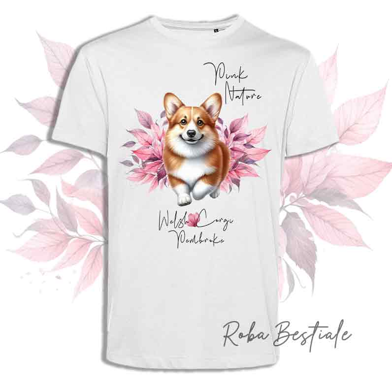 T-Shirt PINK NATURE - WELSH CORGI PEMBROKE Rosso - Uomo o Donna - dalla XS alla 5XL