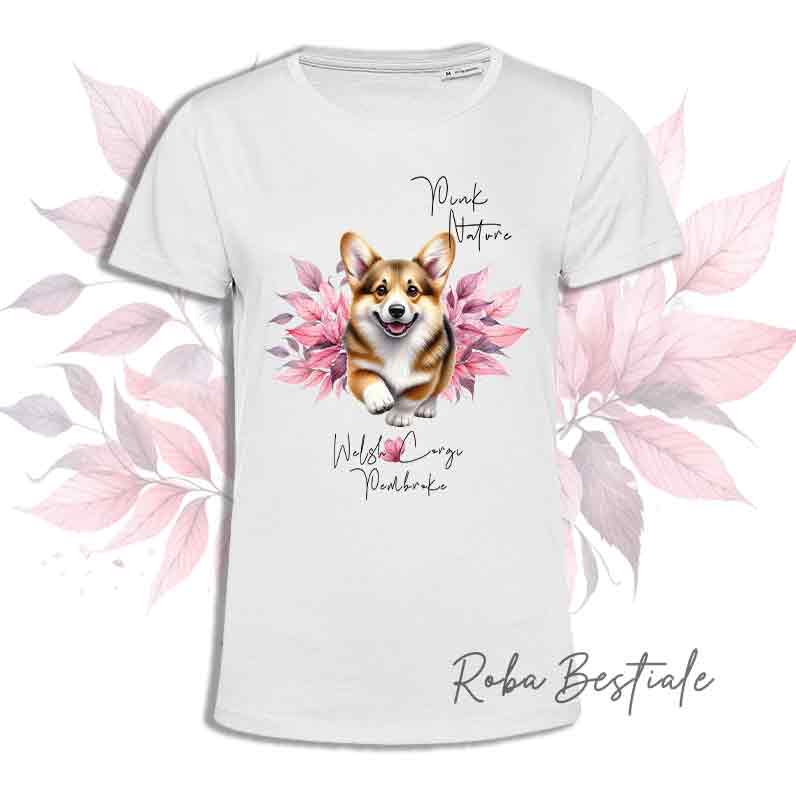 T-Shirt PINK NATURE - WELSH CORGI PEMBROKE Sable - Uomo o Donna - dalla XS alla 5XL