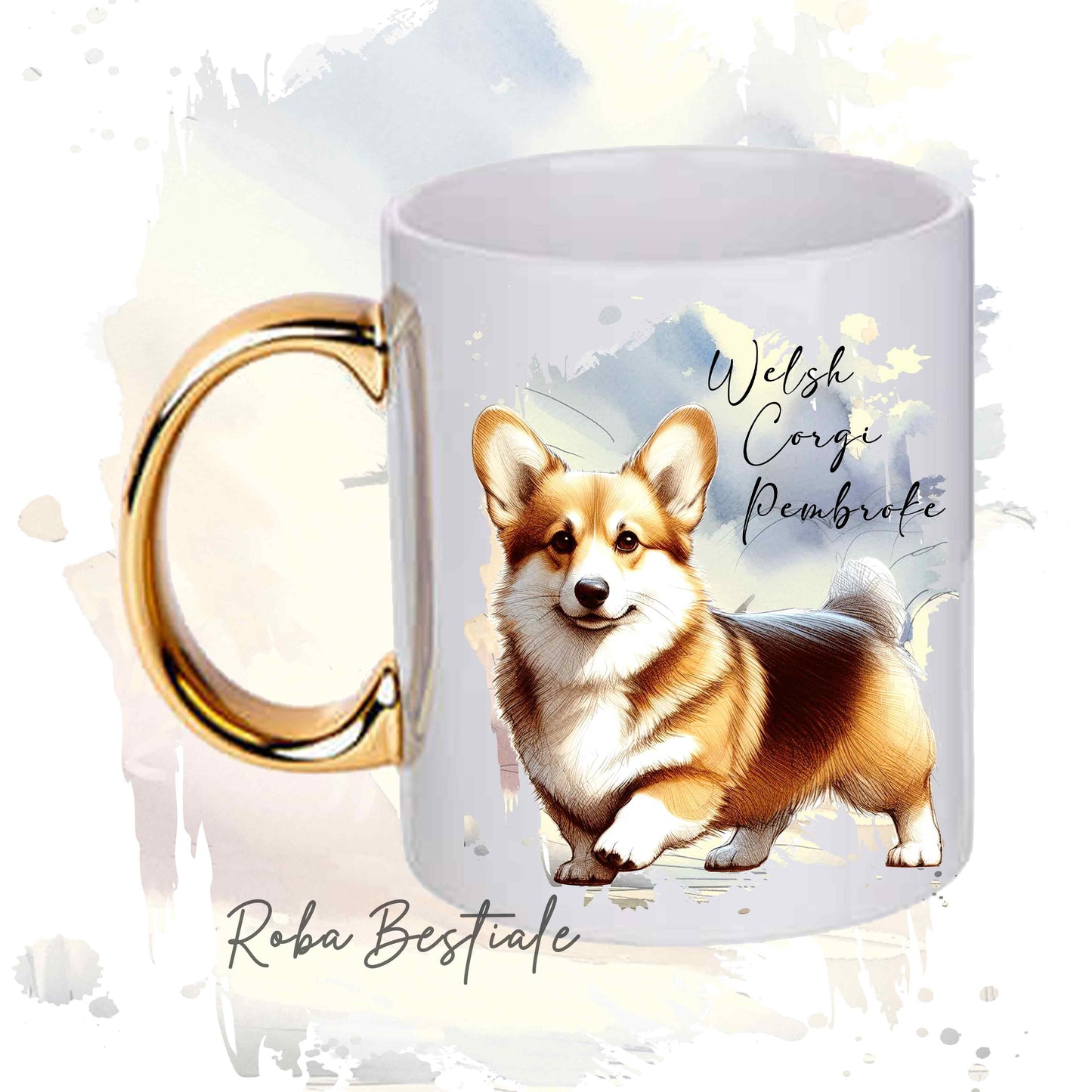 Tazza BEHAVIOR - WELSH CORGI PEMBROKE Zibellino - Standard FCI - In Ceramica, con manico dorato - 330 ml