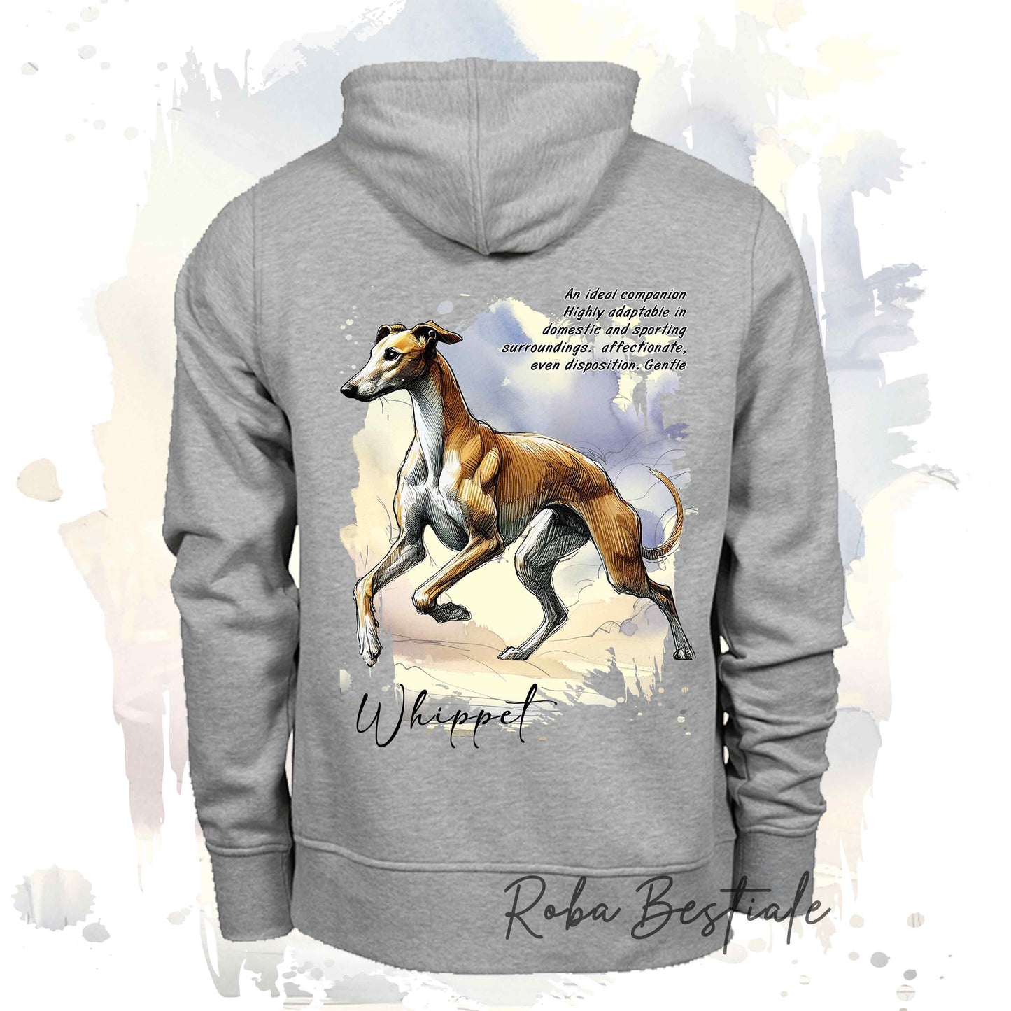 Felpa BEHAVIOR - WHIPPET Bianco e Arancio - Standard FCI - Unisex - Grigia - dalla XS alla 3XL