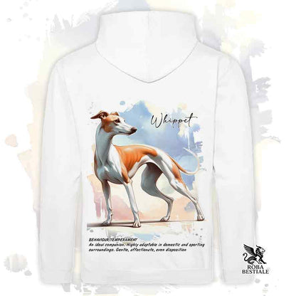 Felpa BEHAVIOR - WHIPPET Bianco e Arancio - Con Cappuccio e Tasconi, diversi colori, Unisex - dalla XS alla 3XL