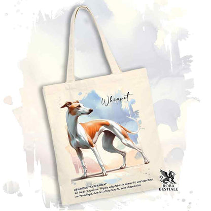 Tote Bag BEHAVIOR - WHIPPET Bianco e Arancio - 100% Cotone - Bianca o Beige