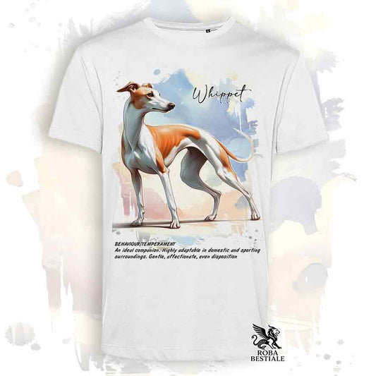 T-Shirt BEHAVIOR - WHIPPET Bianco Arancio - Standard FCI - 100% Cotone - dalla XS alla 5XL