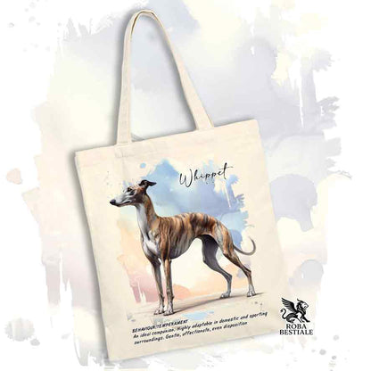 Tote Bag BEHAVIOR - WHIPPET Tigrato - 100% Cotone - Bianca o Beige