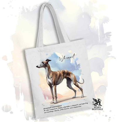 Tote Bag BEHAVIOR - WHIPPET Tigrato - 100% Cotone - Bianca o Beige