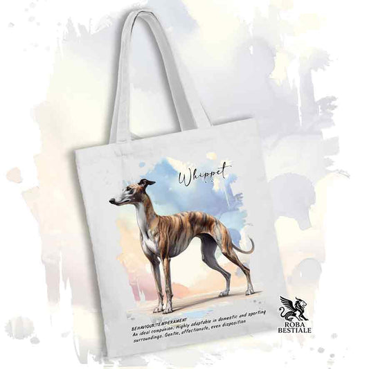 Tote Bag BEHAVIOR - WHIPPET Tigrato - 100% Cotone - Bianca o Beige