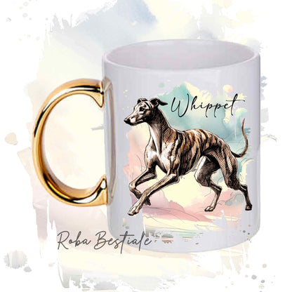 Tazza BEHAVIOR - WHIPPET Tigrato - Standard FCI - In Ceramica, con manico dorato - 330 ml