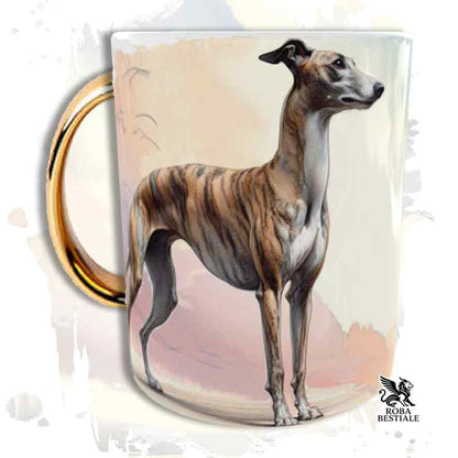 Tazza BEHAVIOR - WHIPPET Tigrato- In Ceramica, con manico dorato - 330 ml