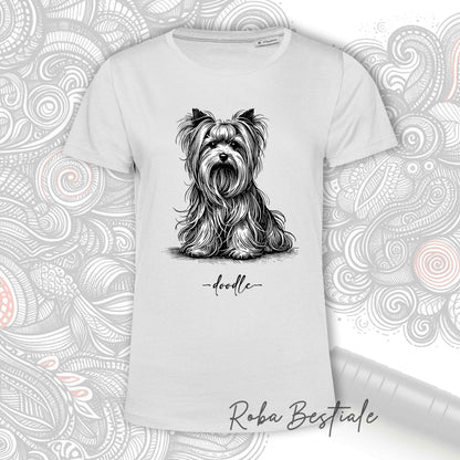 T-Shirt DOODLE Elegance - YORKSHIRE TERRIER - 100% Cotone, Bianca, Uomo o Donna - dalla XS alla 5XL