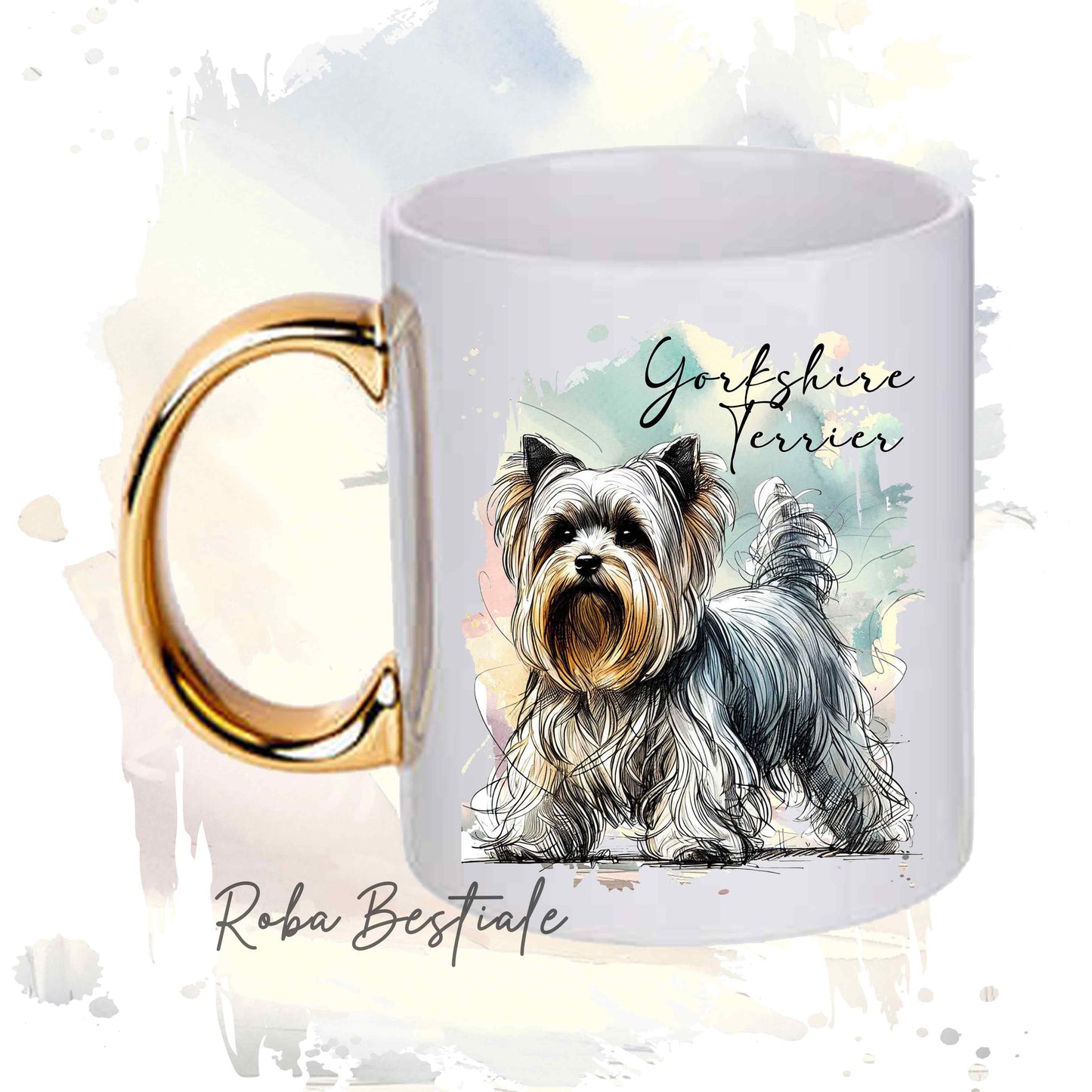 Tazza BEHAVIOR - YORKSHIRE TERRIER - Standard FCI - In Ceramica, con manico dorato - 330 ml