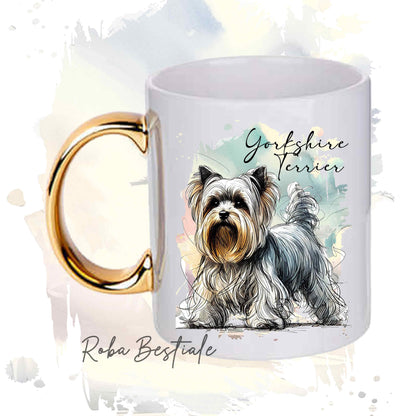 Tazza BEHAVIOR - YORKSHIRE TERRIER - Standard FCI - In Ceramica, con manico dorato - 330 ml