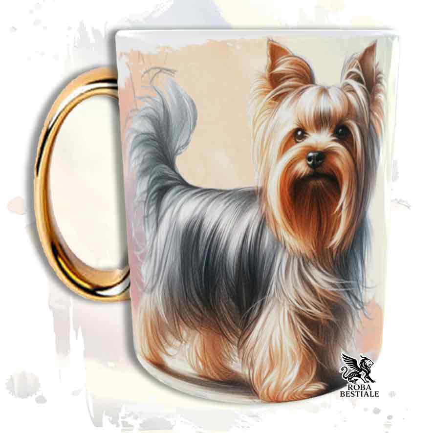 Tazza BEHAVIOR - YORKSHIRE TERRIER- In Ceramica, con manico dorato - 330 ml