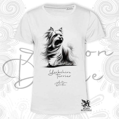 T-Shirt ACTION DOODLE - YORKSHIRE TERRIER - Blanche ou Beige, Homme ou Femme - du XS au 5XL