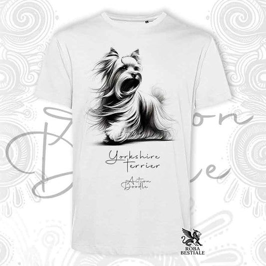 T-Shirt ACTION DOODLE - YORKSHIRE TERRIER - Bianca o Beige, da Uomo o da Donna - dalla XS alla 5XL