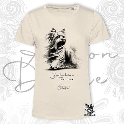 T-Shirt ACTION DOODLE - YORKSHIRE TERRIER - Blanche ou Beige, Homme ou Femme - du XS au 5XL