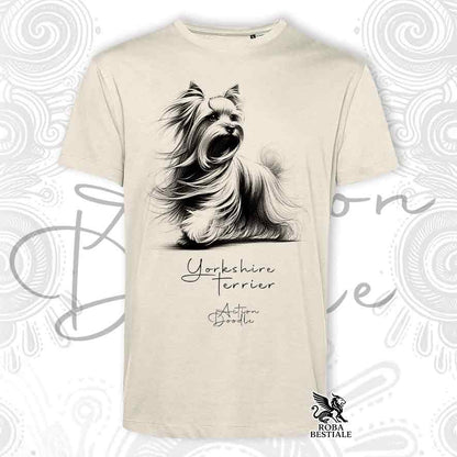 T-Shirt ACTION DOODLE - YORKSHIRE TERRIER - Blanche ou Beige, Homme ou Femme - du XS au 5XL