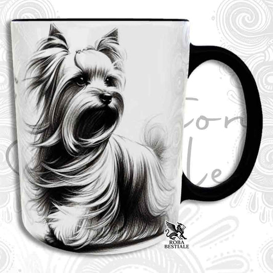 Tazza ACTION DOODLE - YORKSHIRE TERRIER - In Ceramica, con manico e interno colorato - 330 ml