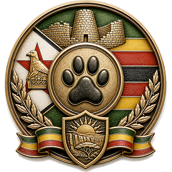 Un badge che identifica lo Zimbabwe come paese d'origine di cani di diverse razze