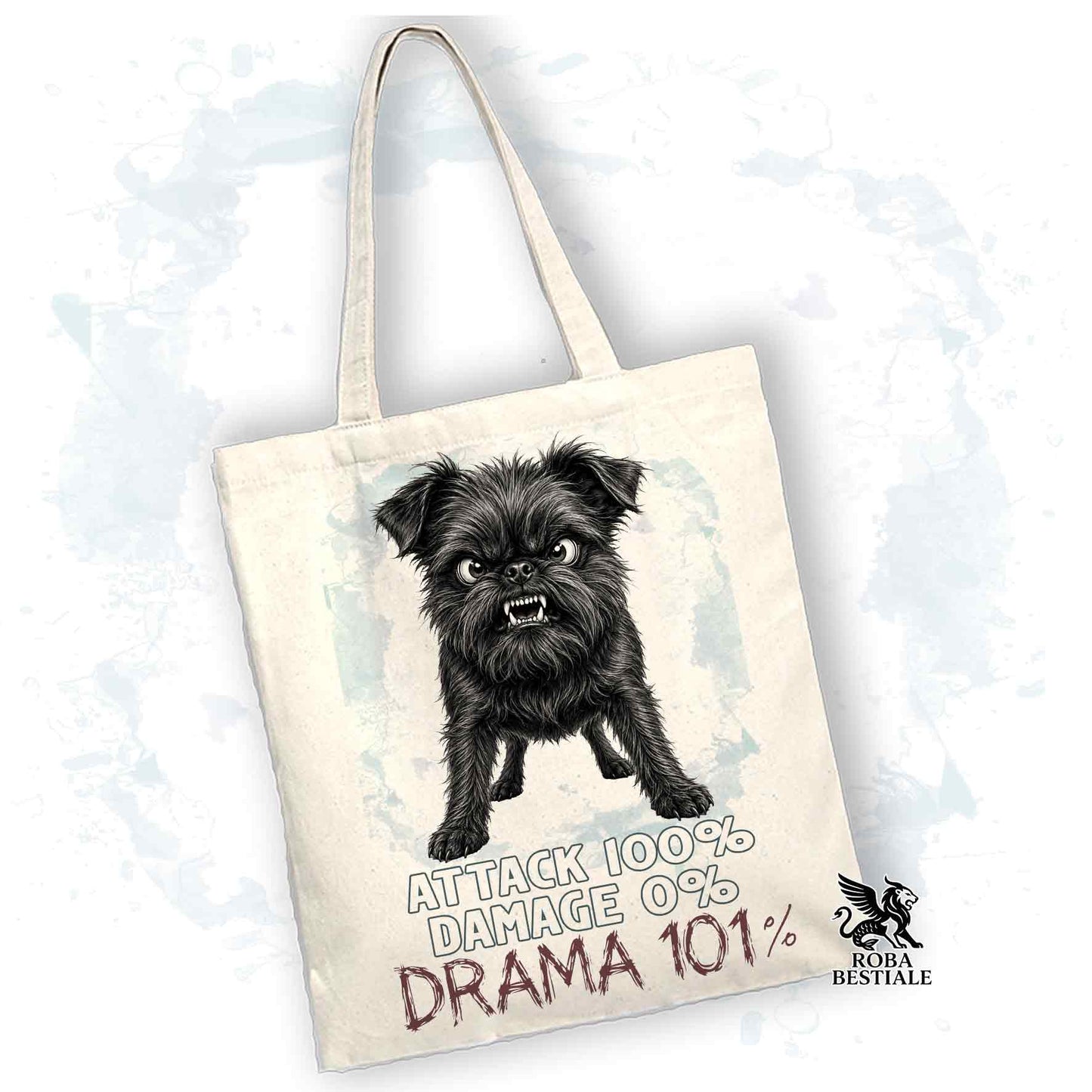 Borsa Tote beige con stampata un Affenpinscher, grafica Drama 101 originale di Roba Bestiale 