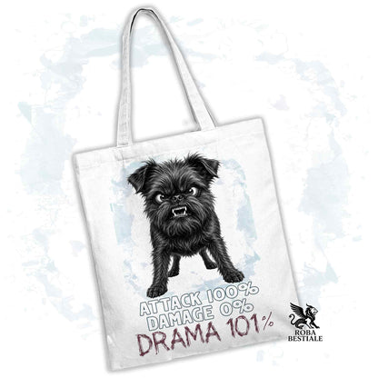Borsa Tote bianca con stampata un Affenpinscher, grafica Drama 101 originale di Roba Bestiale 