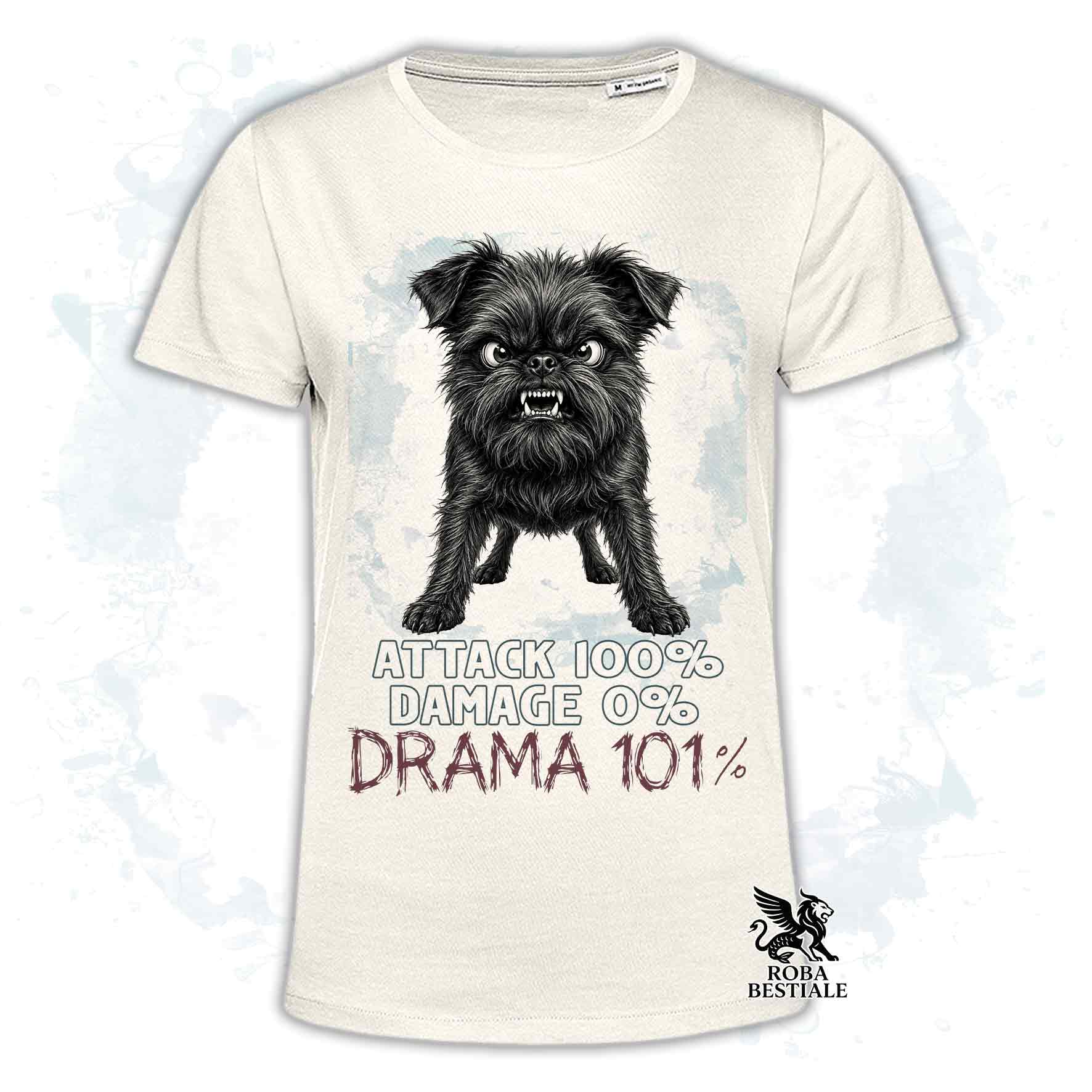 Maglietta beige stampata con un Affenpinscher, collezione originale Drama 101 di Roba Bestiale 