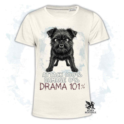 Maglietta beige stampata con un Affenpinscher, collezione originale Drama 101 di Roba Bestiale 